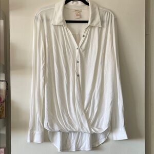 Sundance|Boho White Button Down Draped Shirt|Large|EUC